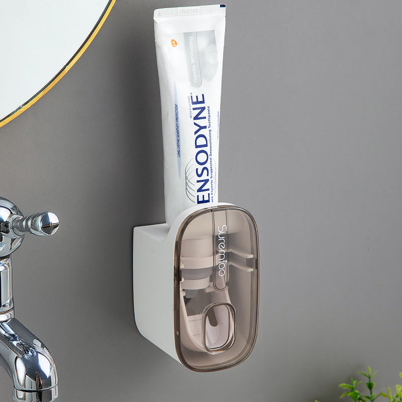 Wall-Mounted Toothpaste Dispenser with Toothbrush Holder
